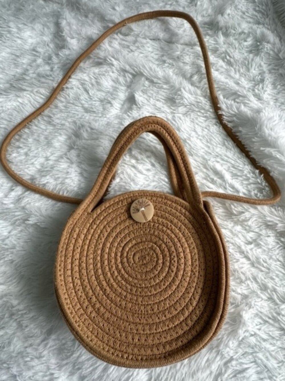 Round Tan Woven Bag